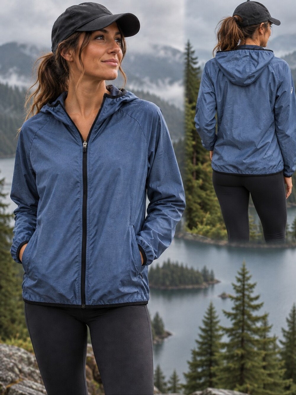 ASICS Blue Lightweight Hooded Windbreaker Jacket Size Small